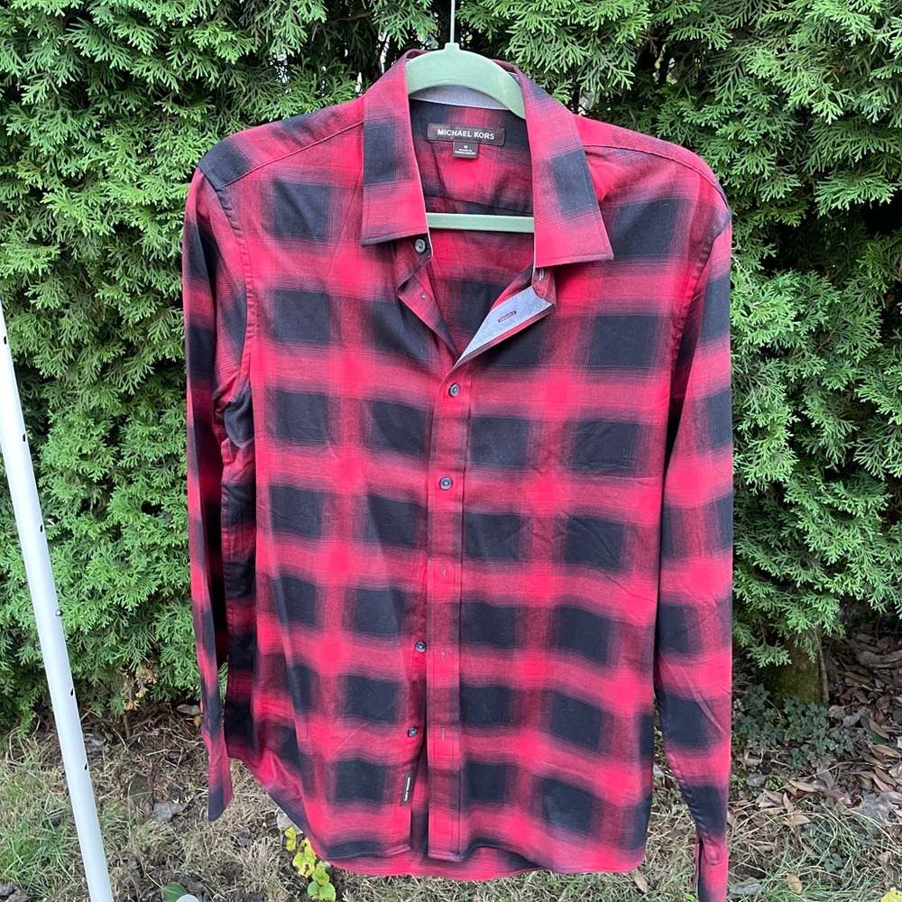 Red and black plaid button down